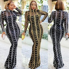 African Womens Long Sleeve Bodycon Dress with Slip Dress Cocktail Evening Gown