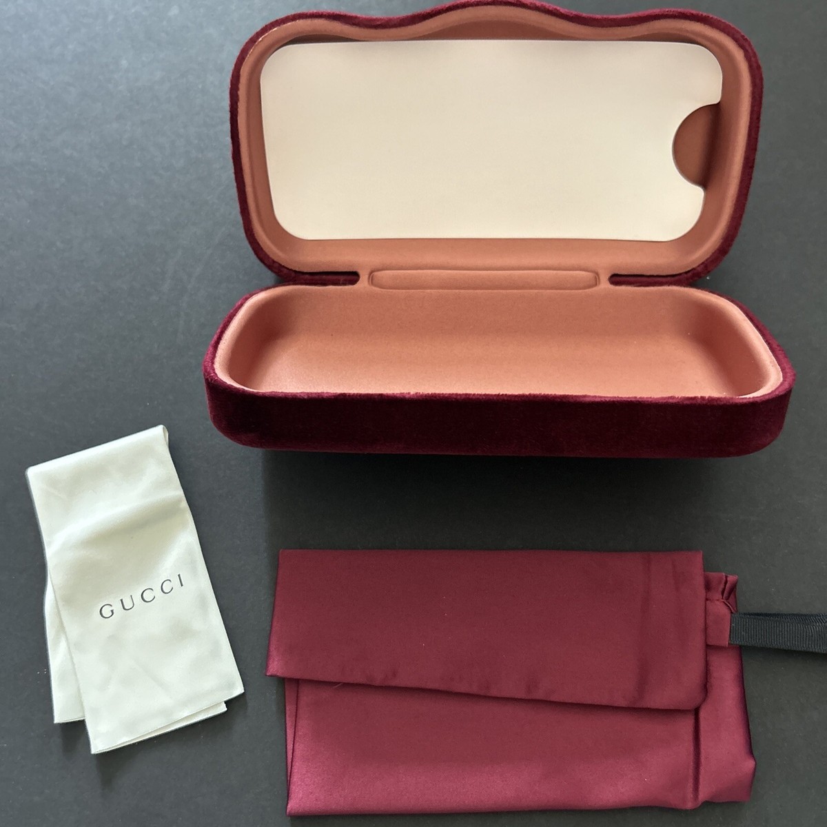 Gucci Velvet Sunglasses Case in Burgundy and Pink Gucci Velvet Medium Eyeglasses Sunglasses Cases Colors w  main image 2