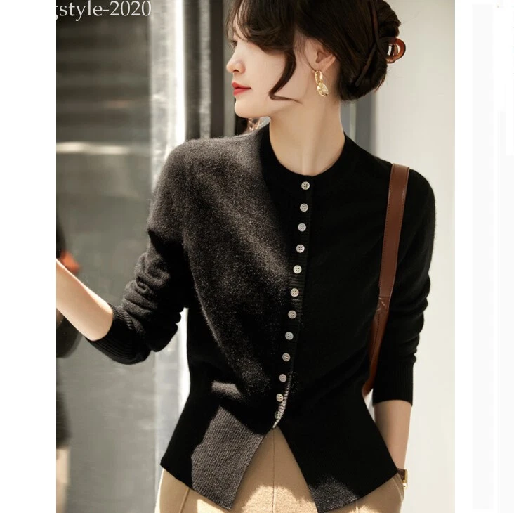 Korean Womens Autumn Knit Casual Slit Button Cardigan Sweater Coat Jacket  Top