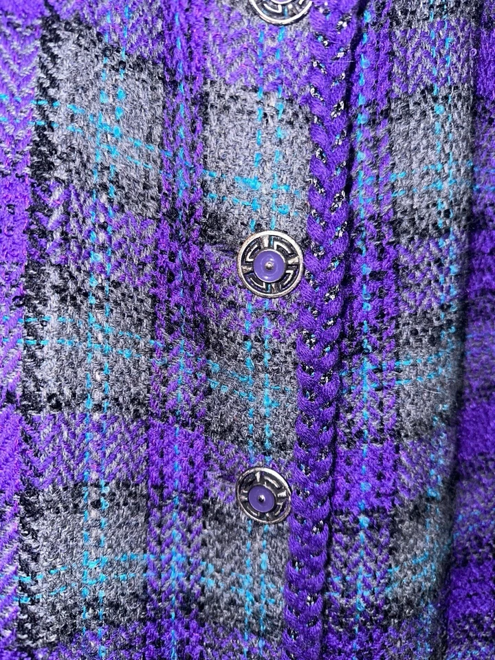 Blazer Vintage Bleyle Petites Lana Boucle Angora Talla 16P P Púrpura Gris Cuadros Foto 2 de 4