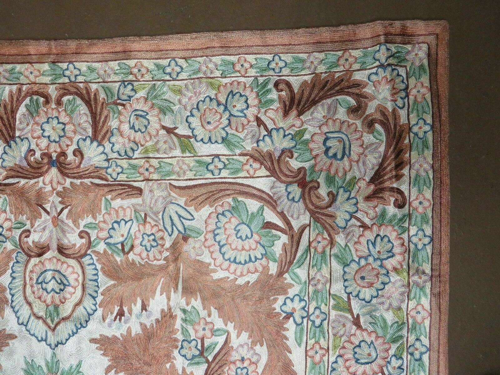 4' X 6' Vintage Embroidery Hand Stitched Rug Silk On Cotton India ...