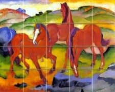 FlekmanArt Tile Mural Red Horses M. Franz Kitchen Wall Backsplash Marble Ceramic