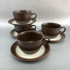 Figgjo Pompeii Vintage MCM Set Of Four Coffee Tea Cups Saucers ￼￼Norway Brown Lg
