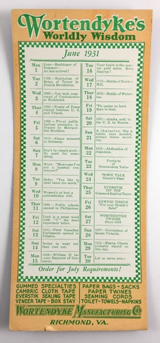 Blotters de tinta publicitaria vintage Wortendyke fabricación Richmond Virginia 1931 - Imagen 4 de 7