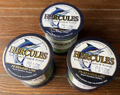 3 NEW Hercules Extreme Green Braided Fishing Line 20LB 1000M .20mm