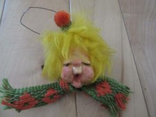 VTG CHRISTMAS ORNAMENT CAROLER GLAZED CLAY FACE WHIMSICAL KID SCARF HAT JAPAN 