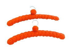 VINTAGE CLOTHES HANGERS Crocheted Knitted Covers Bright Orange.