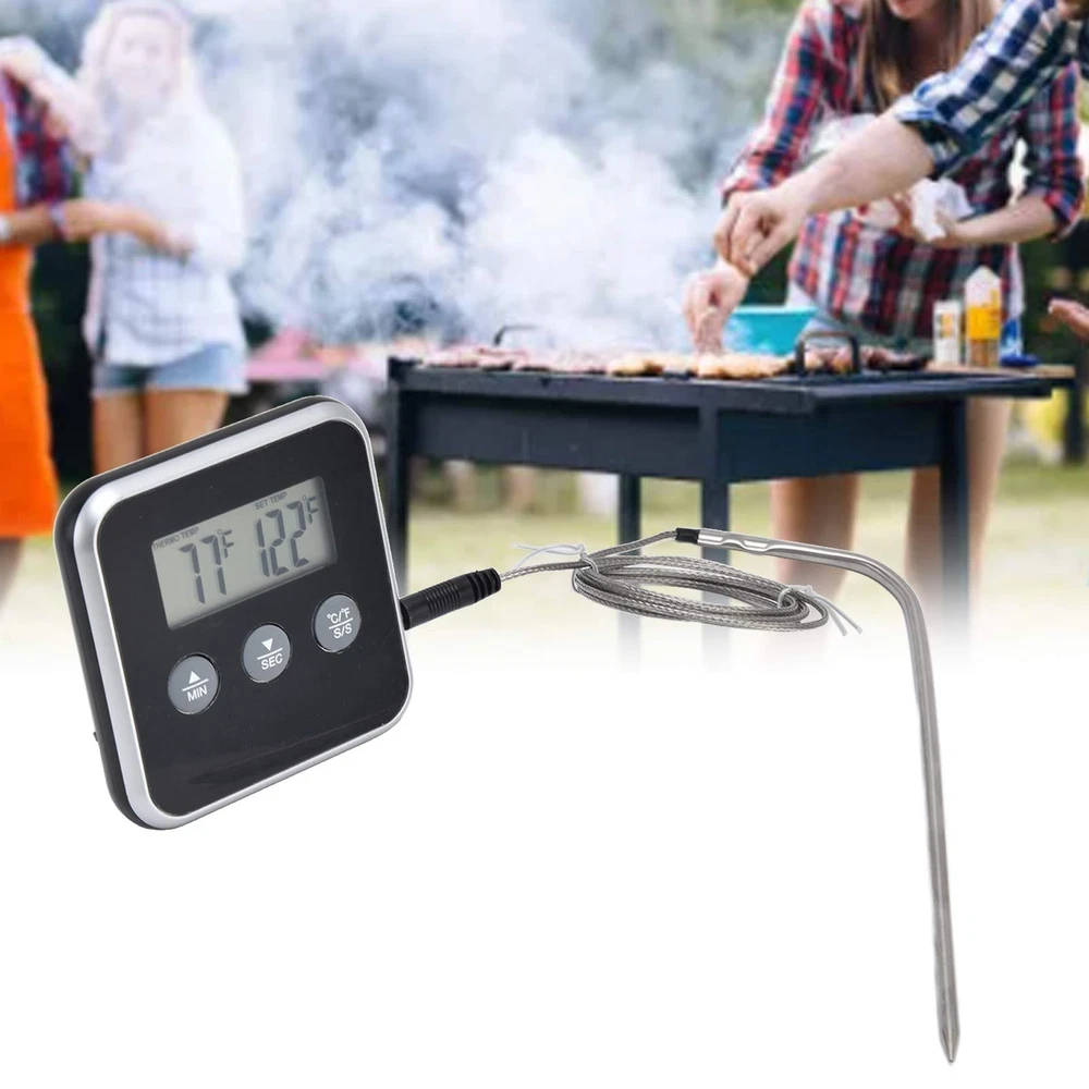(Black)Meat Thermometer Smart 3 Buttons Digital LED Display Multifunctional O (Black)Meat Thermometer Smart 3 Buttons Digital LED Display Multifunctional O
