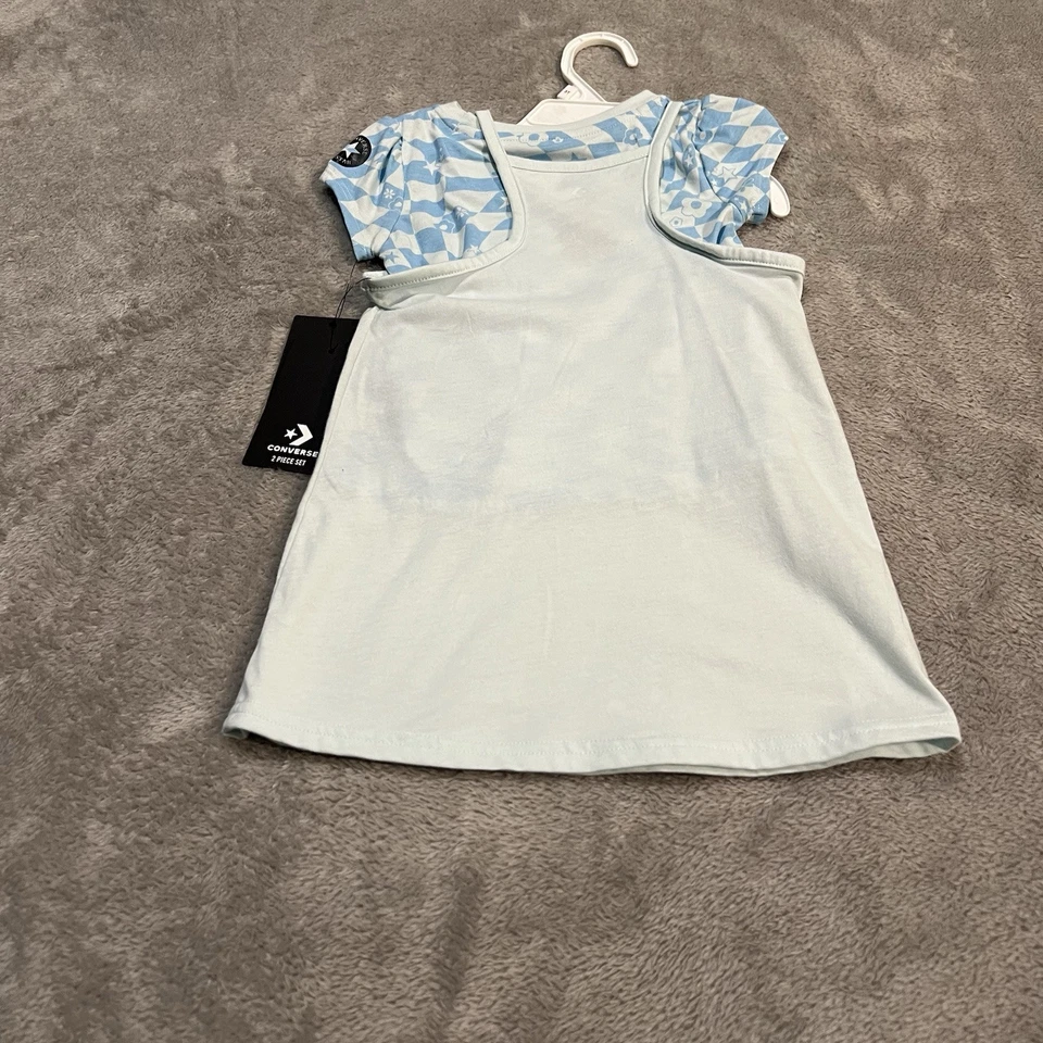 Converse Vestido Niño Pequeño 3T Azul Camisa Vestido Conjunto Niñas Flor Floral Foto 3 de 4