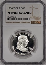 1956 Type 2 Proof Franklin Half Dollar 50c NGC PF69 Ultra Cameo