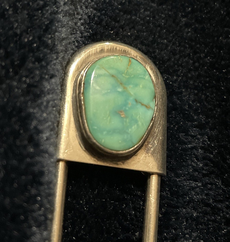925 Navajo Signed VT Sterling Silver TURQUOISE Safety Pin Key Chain
