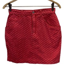 Vintage 90s Esprit Mini Skirt Polka Dot Red Denim Rockabilly Waist 27"
