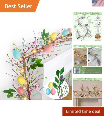 6 Ft 20 LED Easter Decorations Easter Garland with Lights Timer Colorful Eggs...