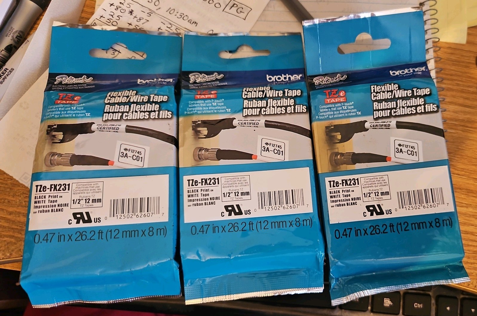 Lot of 3 New Brother TZe-FX231 P-Touch Flexible Label Tape 0.47 in x 26.2 Ft.