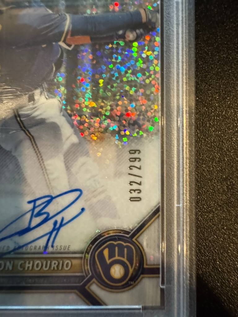 2022 Bowman Chrome Prospects - Jackson Chourio AUTO Speckle Refractor 32/299 view 2