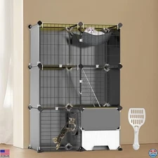 Deluxe 3-Tier Cat Cage - Indoor Enclosure with Litter Box, Hammock, Ladders