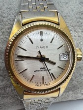 Vintage Ladies Timex Mechanical Two Tone Water Resistant Date Watch WORKS