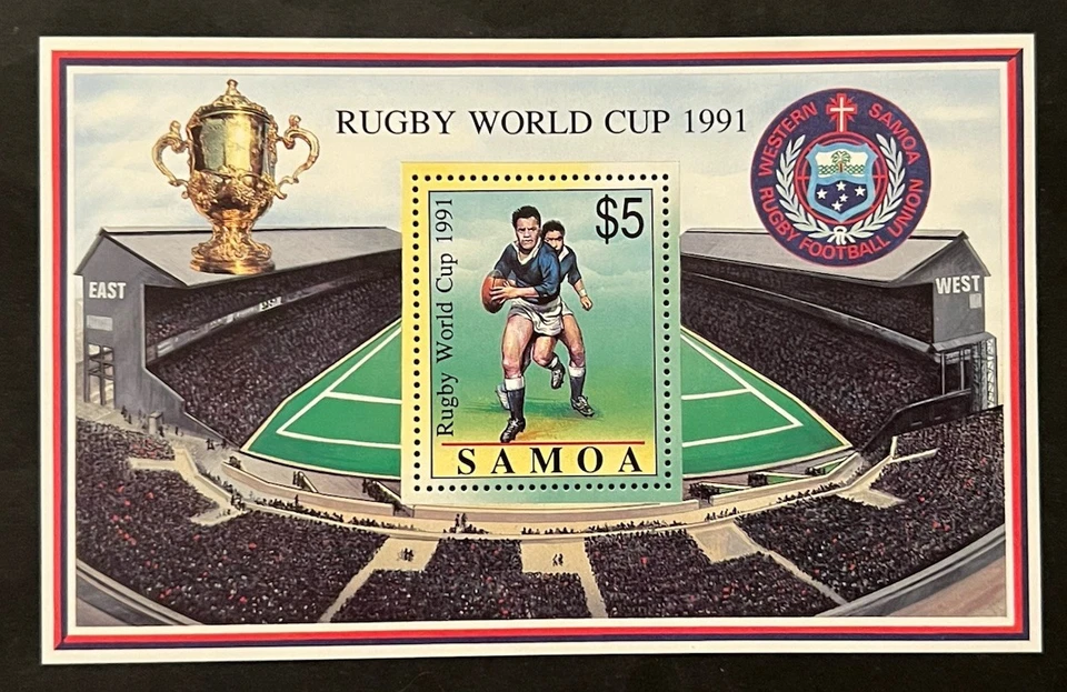 旅行邮票:1991 年萨摩亚纪念品表 Sc #792 - 橄榄球世界杯 - 完好全新邮票 — 第 2/4 张图片