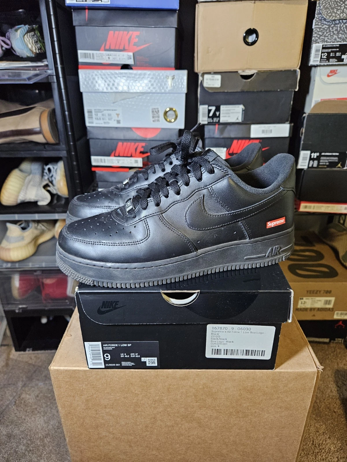 Taille 9   Logo Nike Air Force 1 Low x Supreme Box   Noir