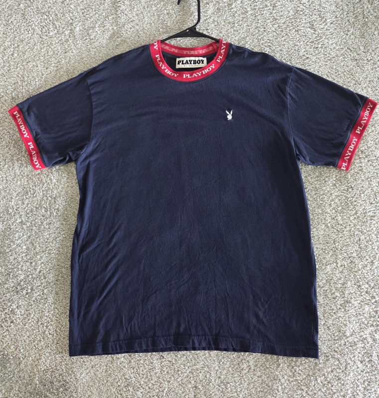 Playboy by PacSun Men's M Navy/Red Logo Trim Bunny Crew Neck Cotton Tee