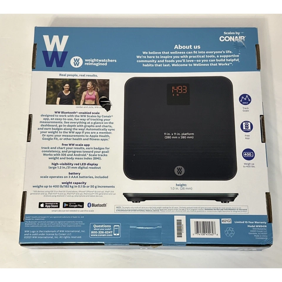 WW by Conair Bluetooth Body Weight Scale 400lb Smart Digital App Sync - Image 2 of 2