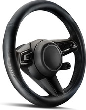 Universal Leather Steering Wheel Cover with Anti-Slip Lining, Black 14.5"-15"