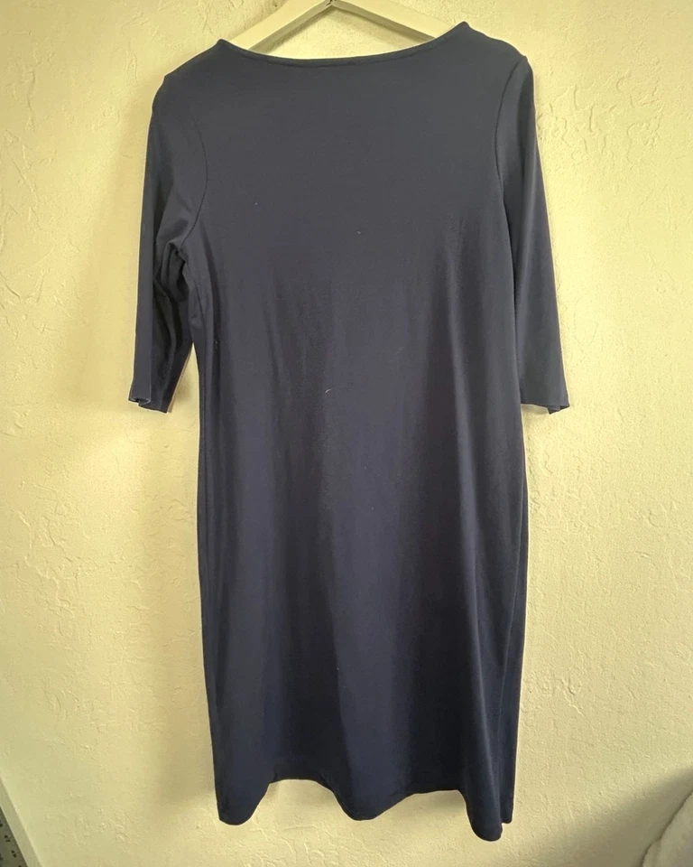 Vestido TravelSmith Feminino Azul Marinho Manga 3/4 Malha Elástica Pequeno Elástico - Imagem 2 de 4