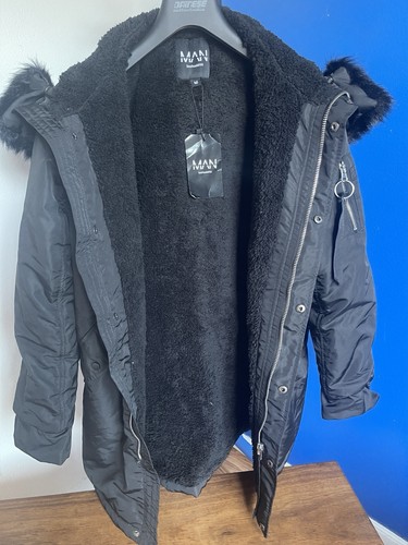 BoohooMAN Black Fur Parka Chrome Hardware