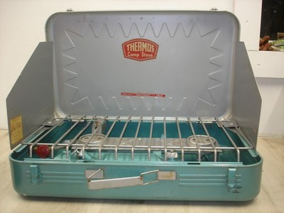 Vintage Thermos Camp Stove Model 8420 Teal Blue 2 Burner Stove NEAT