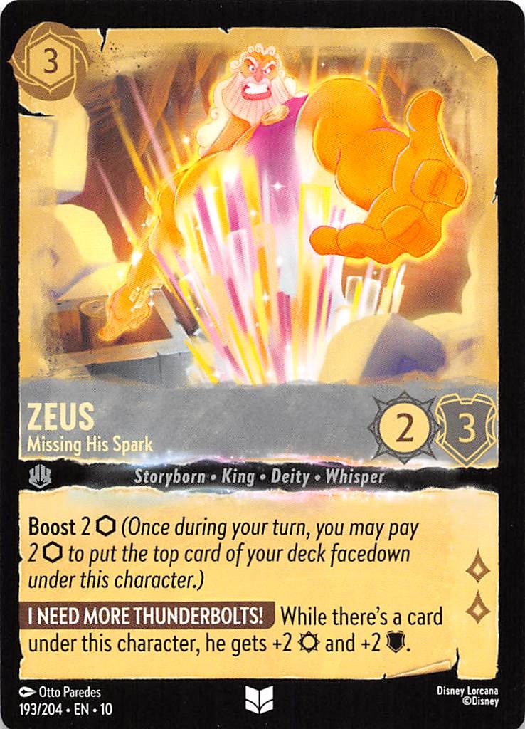 Zeus Missing His Spark 193/204 Whispers in the Well Disney Lorcana