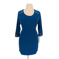 30102 NEW Marc NY Lace Sheath Dress Blue size 14 party cocktail preppy classic