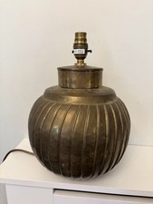 Vintage ribbed copper Pumpkin Round table lamp base with aged brass-tone finish.