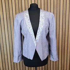 Roman Satin Jacket Blazer 14 Silver Lilac Web Crushed Jacquard - New