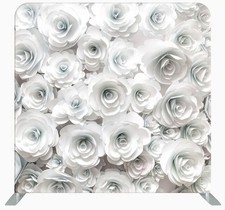 8x8 Pillow Style Tension Backdrop For Photobooths Events - White Rose Wall/White