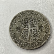1928 SILVER HALF CROWN COIN, KING GEORGE V. HALF CROWN. 2/6
