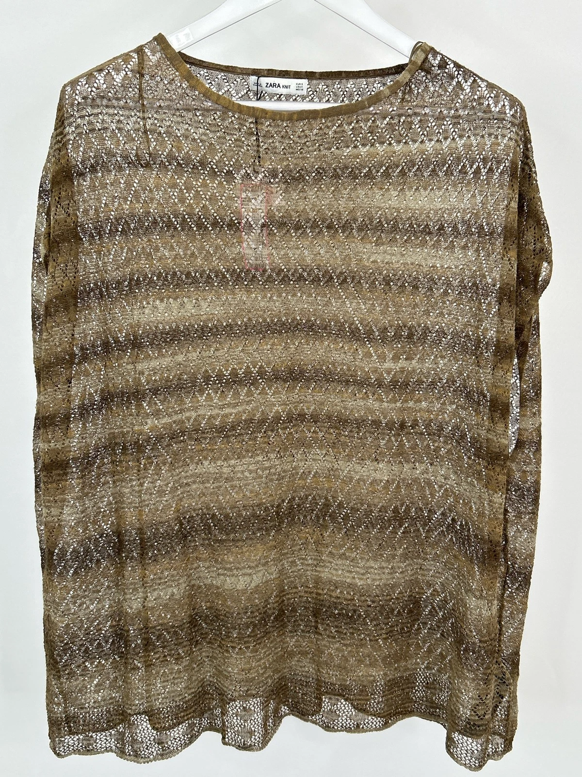ZARA KNIT Poncho Top NWT SZ S Brown Women Sheer Linen Stretch Lightweight