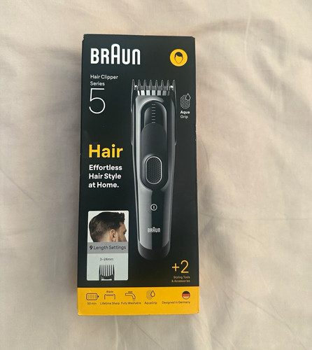 Braun Series 5 Hair Clipper 3–24mm Fully Washable Battery Black/Grey Men