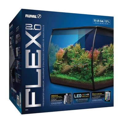 Fluval Flex 2.0 - 15 Gallon Aquarium Kit - Freshwater Fish Tank with Curved Gla
