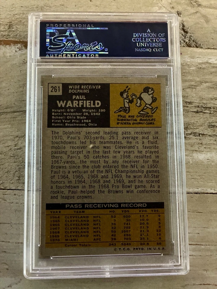 1971 Topps - Paul Warfield #261 High Series The Legendary Paul Warfield PSA 8 - Image 2 of 2