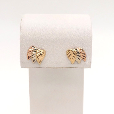 Massive 14k Tricolor Gold Blätter Ohrstecker JCM Jacmel Mauritius