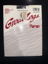  Vintage 80's Hanes Great Legs Pantyhose Barely Black Sheer Sandalfoot Size AB