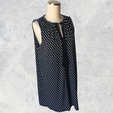MIchael Kors Black White Polka Dot Sleeveless Drawstring Neck Knit Dress-Women M