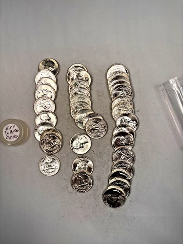 1958P WASHINGTON QUARTER 90% SILVER CH. BU BRILL. UNC. 40 COIN ROLL TYPE B REV