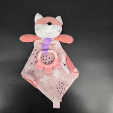 Pink Fox Baby Security Blanket Plush Lovey with Attached Silicone Teether Toy