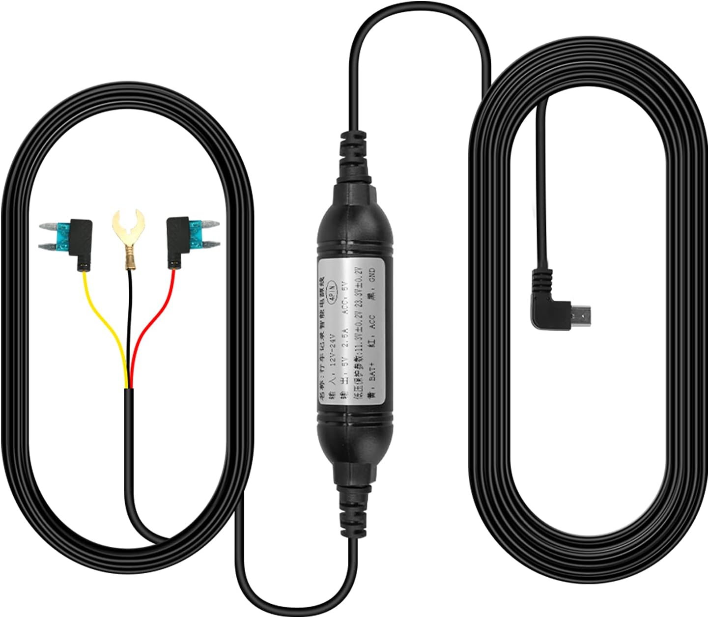 Hardwire Kit Mini USB Port for Dash Cam - 12V-24V to 5V, 9.8Ft Cable with Time-L