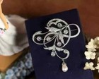 Brooch Pin 14K White Gold Plated 2.40Ct Round Cut Real Moissanite Art Deco