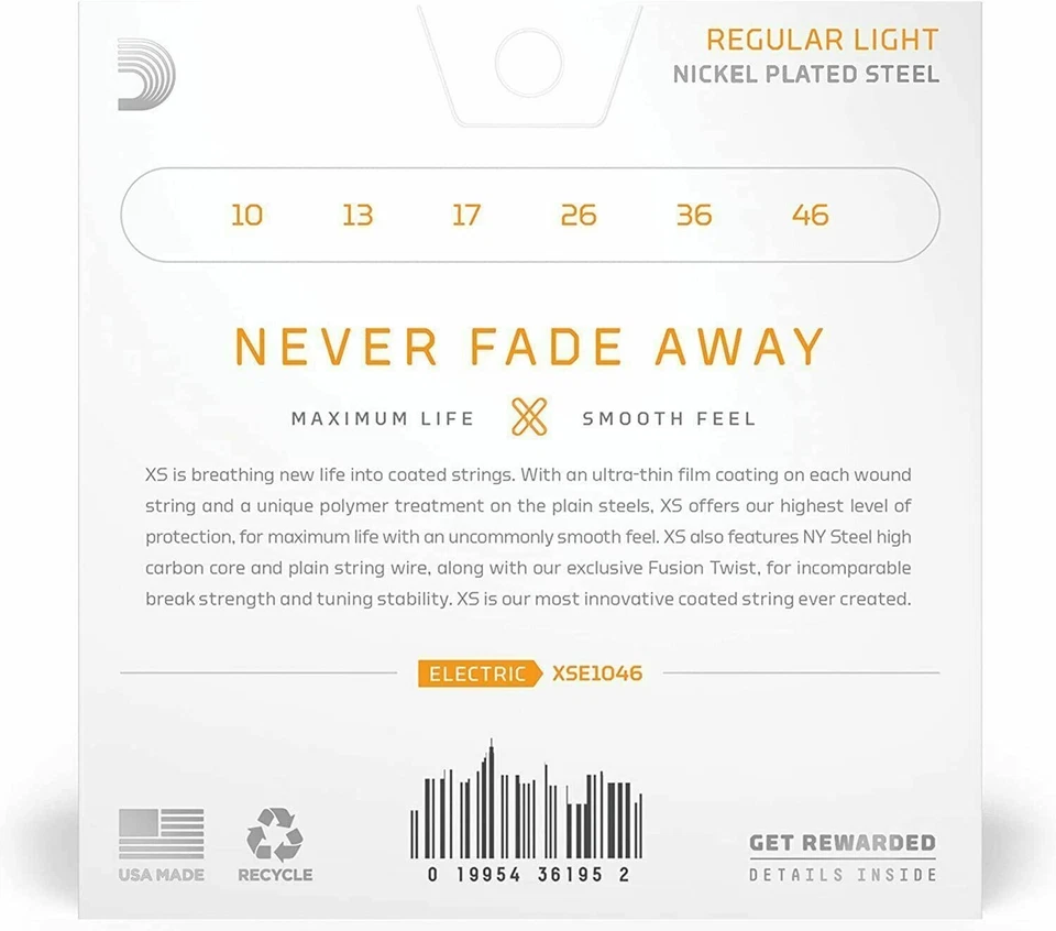 Cuerdas para guitarra eléctrica D'Addario XSE1046 10-46 luz regular, XS recubiertas de níquel Foto 2 de 4