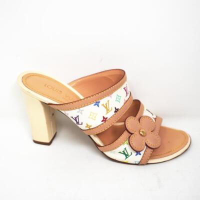 LOUIS VUITTON Monogram Logo Sandals Mules size 37 Multicolor LOUIS VUITTON Monogram Logo Sandals Mules size 37 Multicolor