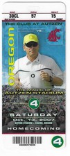 Boleto completo de fútbol americano 2007 Washington St Cougars at Oregon Ducks 7 x 3
