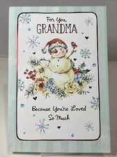 Hallmark Christmas Greeting Card Unused Grandma Snowman Bird Flowers Snowflakes